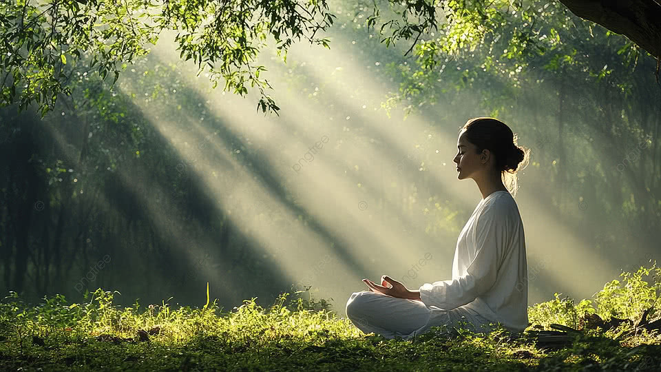 pngtree-a-beautiful-woman-meditating-in-nature-with-light-rays-shining-down-image_16989603 séance psycho-chamanisme